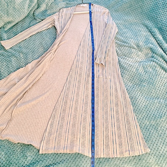 Lularoe Sarah- gray & turquoise ribbed, mid-calf length layering piece Small - Picture 5 of 8